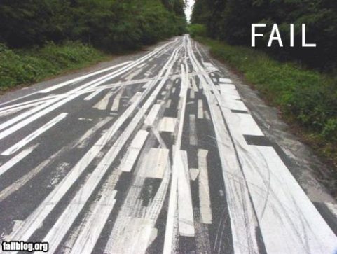 Road paint lines fail